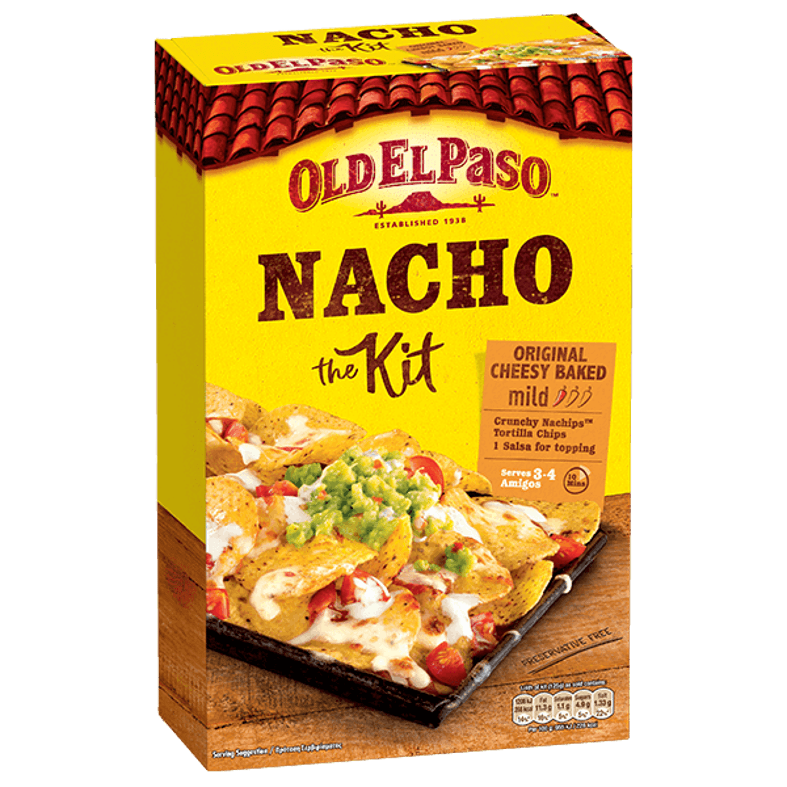 pack of Old El Paso's cheesy baked Nacho kit containing Nachips, tortilla chips & salsa (505g)